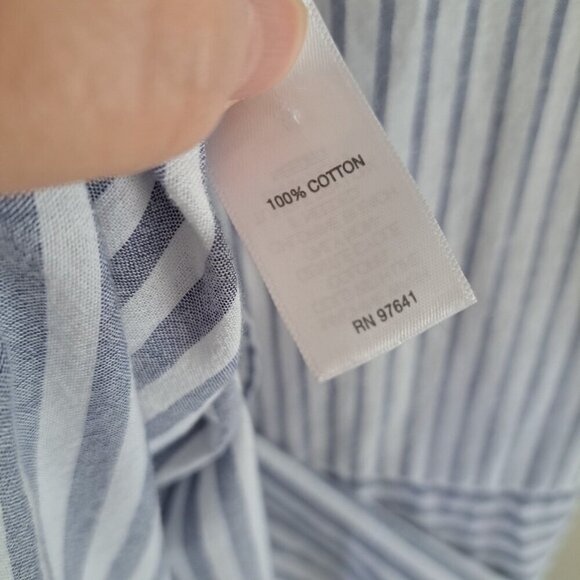 J. Jill Blue White Mixed Direction Stripe Top Tunic Blouse Shirt Small Roll Slee - Picture 7 of 10